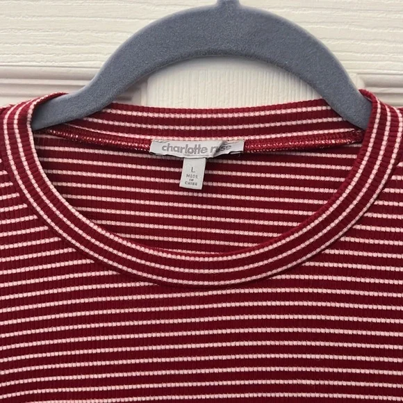 Charlotte Russe large red and white striped long sleeve shirt - Picture 2 of 2